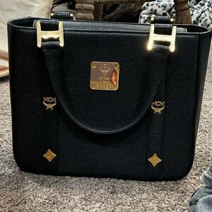 MCM Black Mini Tote with Gold Accents
